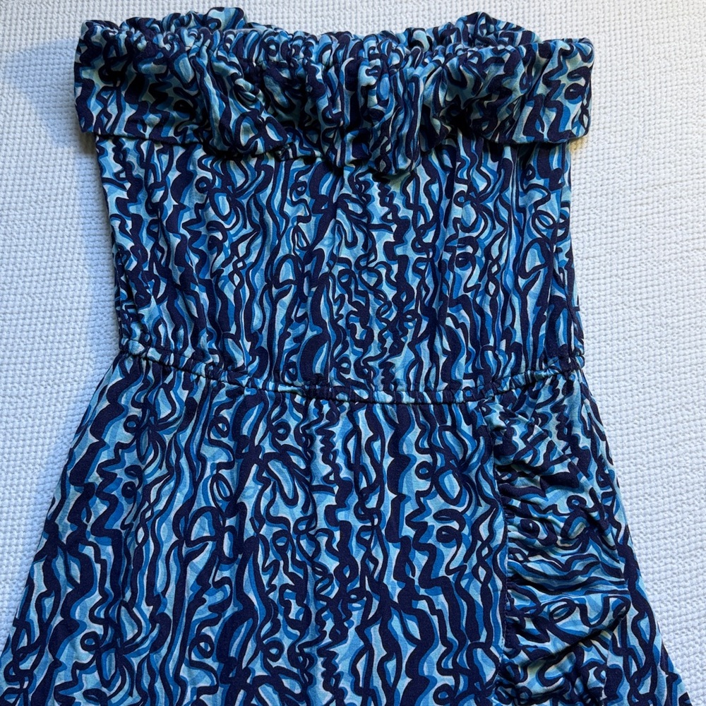 Lilly Pulitzer Ribbit Summer Navy Ruffle Strapless Mini Dress - Picture 2 of 5